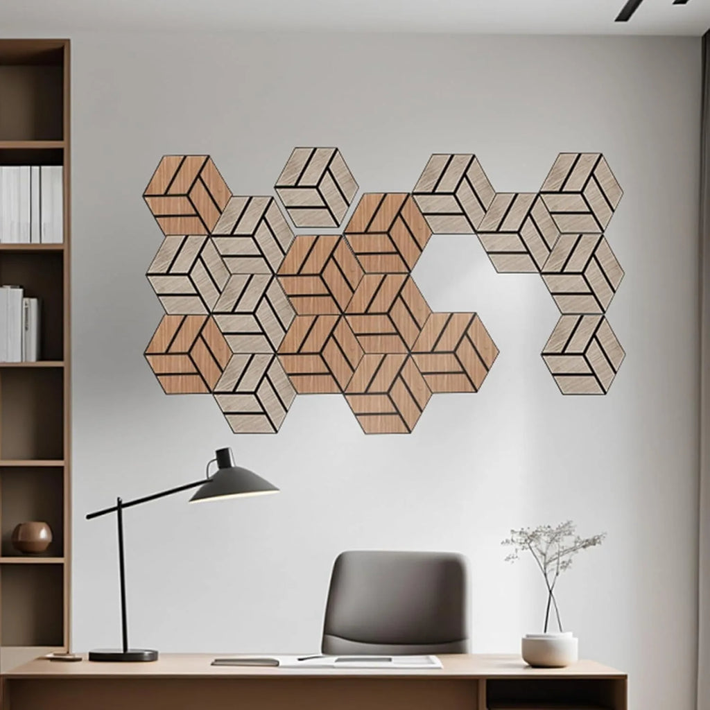 Wood-Grain Hexagonal Acoustic Panels