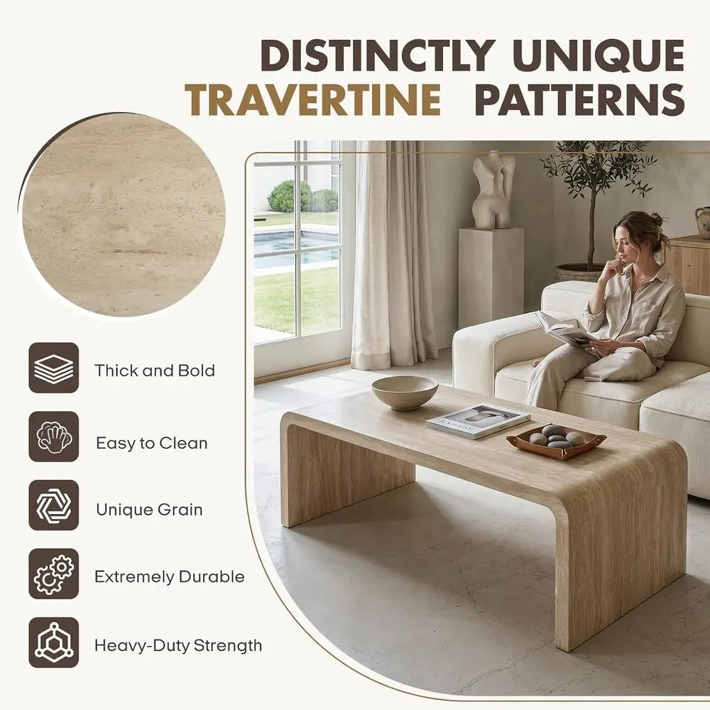 47-Inch Travertine Waterfall Coffee Table