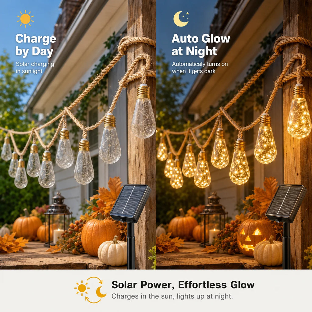 Hemp Solar Outdoor String Lights