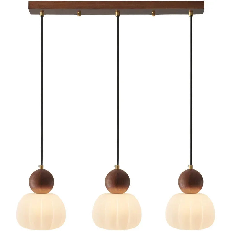 Walnut & Opal Glass Triple Pendant Light