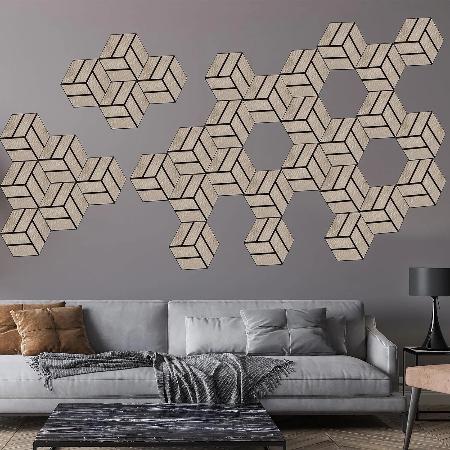 Wood-Grain Hexagonal Acoustic Panels