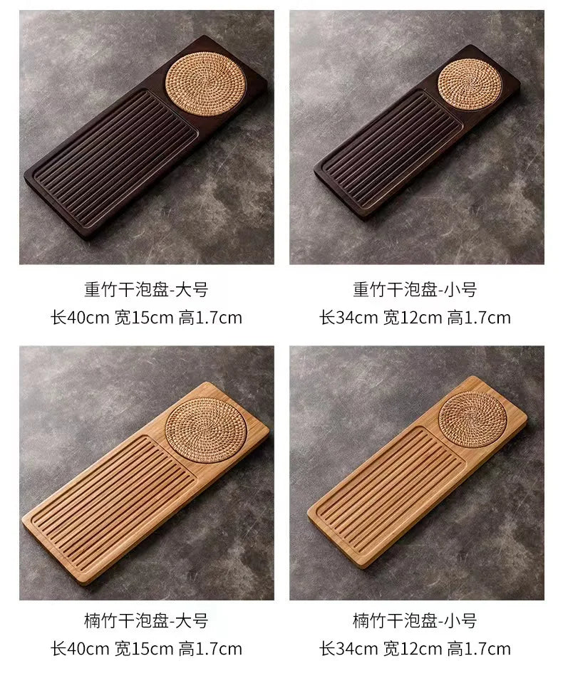 Solid Bamboo Wood Tea Tray Portable Rattan Mat Rectangle Serving Table Plate Storage Dish for Hotel Tea Plate Accessories Saucer
