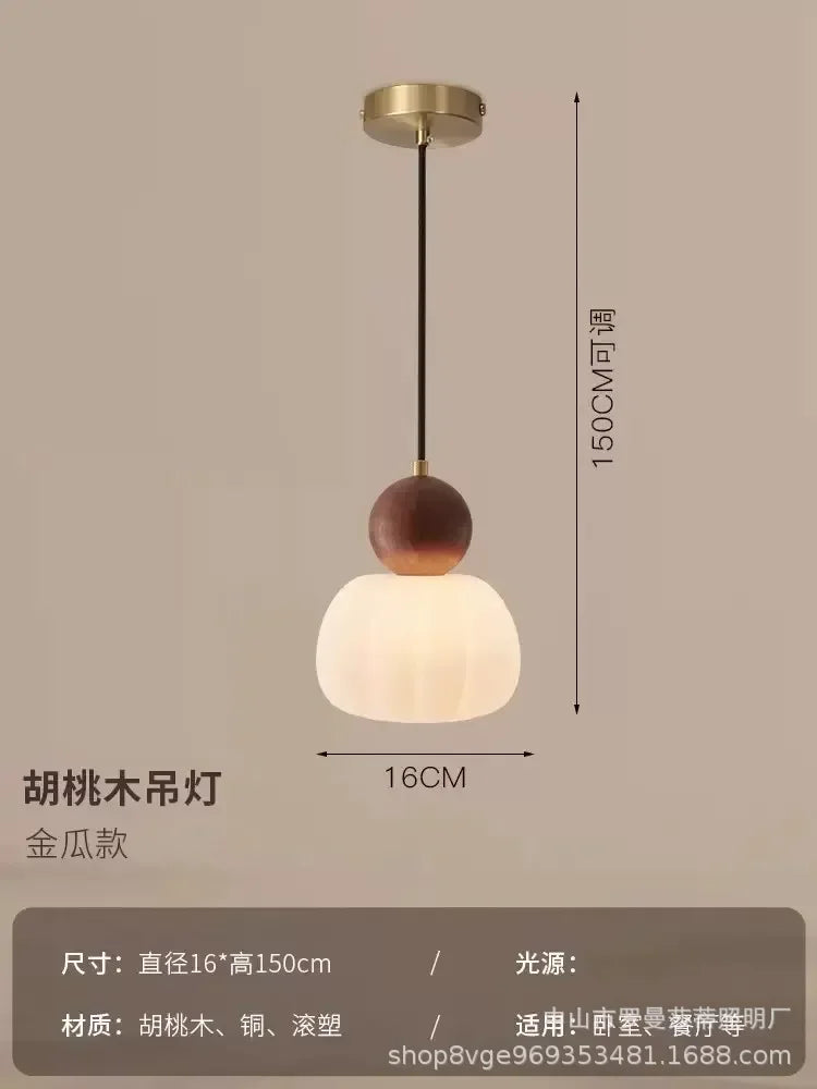 Walnut & Opal Glass Triple Pendant Light