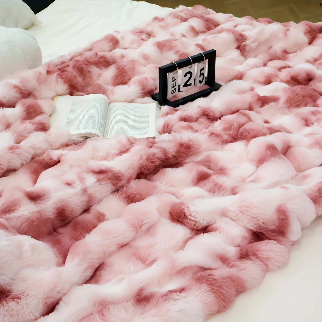 Bubble Fleece Blanket for Couch, Faux Rabbit Fur Throw Blanket, Soft Cozy Fluffy Decorative Blankets for Bed, Sofa, Mother's Day