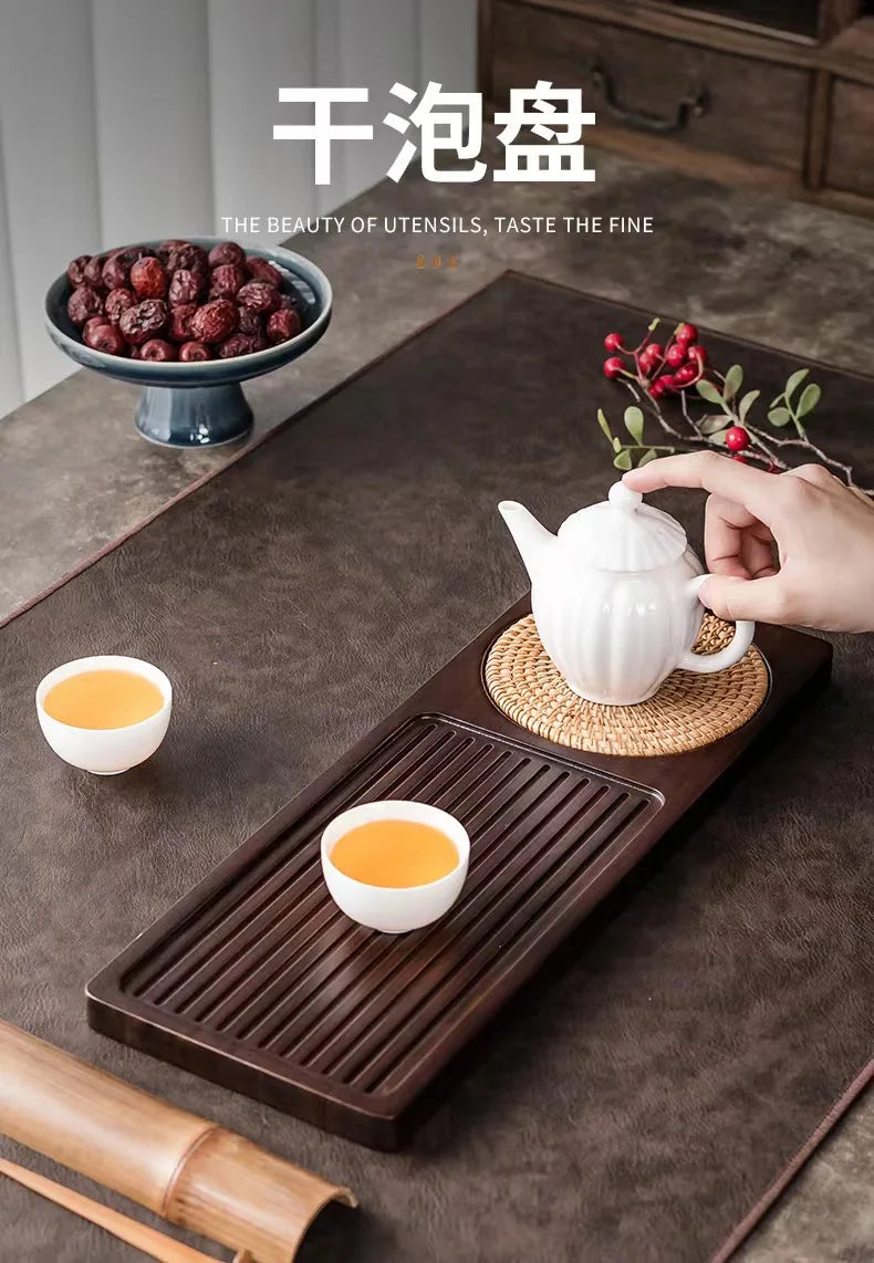 Solid Bamboo Wood Tea Tray Portable Rattan Mat Rectangle Serving Table Plate Storage Dish for Hotel Tea Plate Accessories Saucer