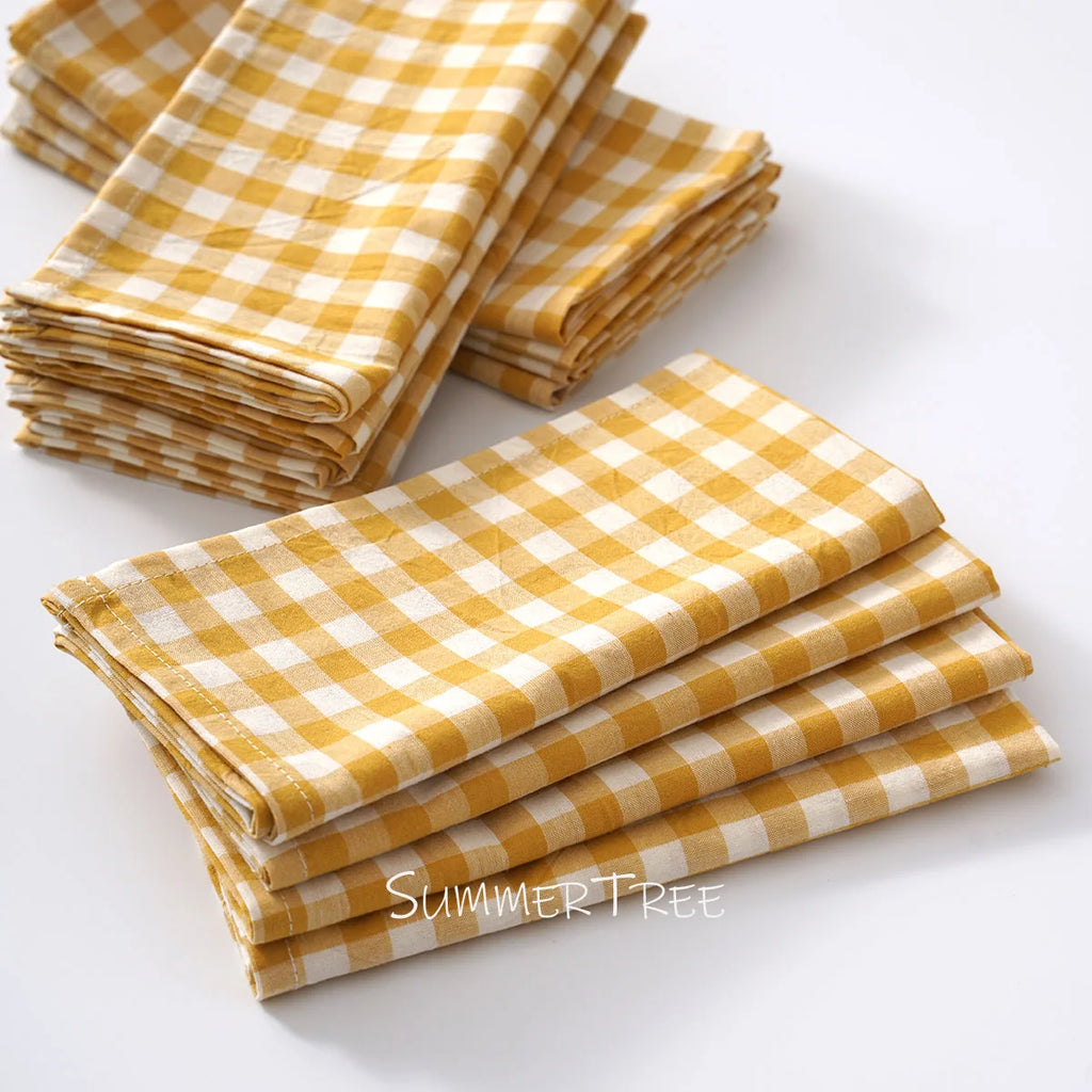 Set of 10 Gingham Cotton Napkins 42x42cm Reusable Check Cloth Napkin for Wedding Christmas Dinner Party Banquet Home Table Decor