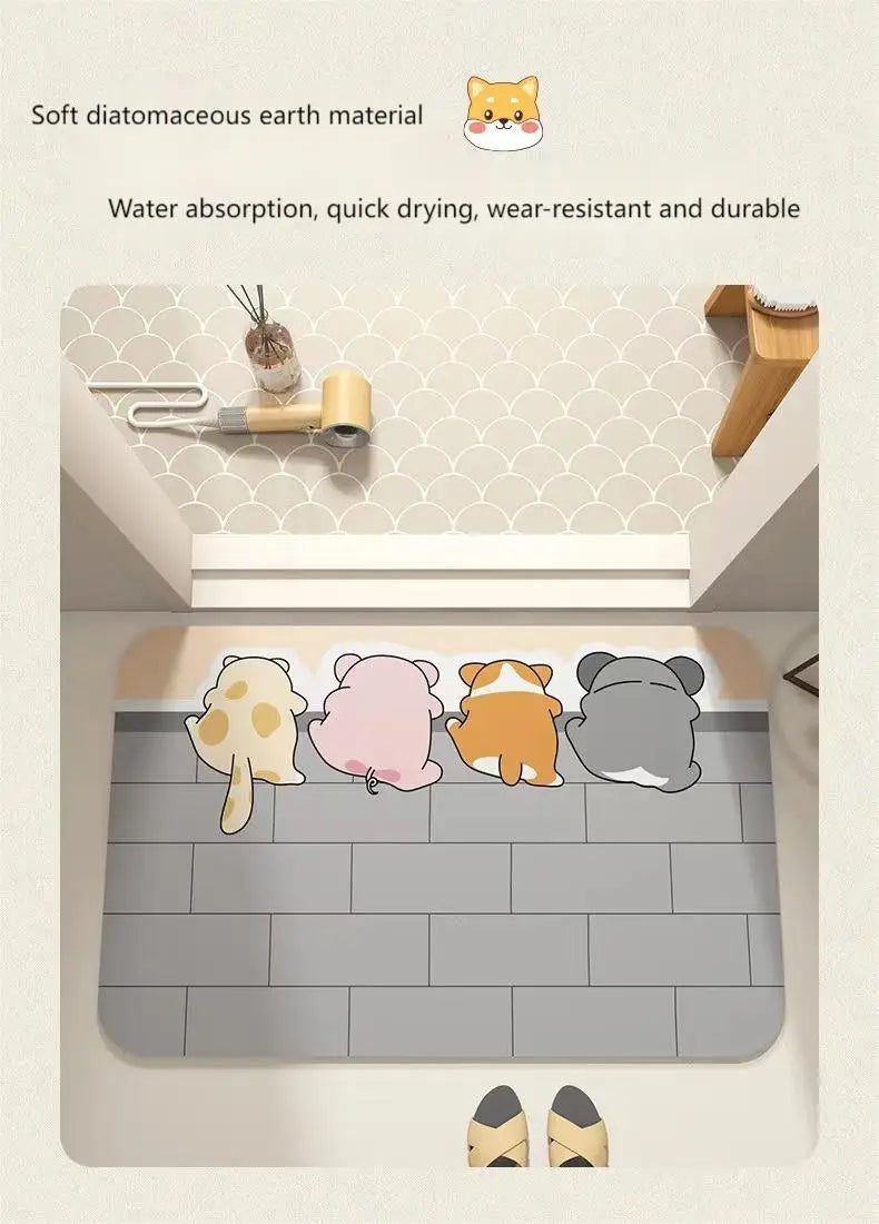 Cartoon Bathroom Soft Diatomaceous Mud Floor Mat, Bathroom Absorbent Foot Mat, Toilet Sink, Bedroom Mat, Carpet