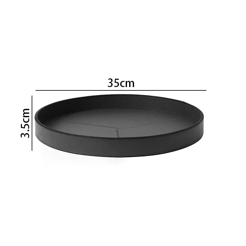 Round Black Leather Valet Tray