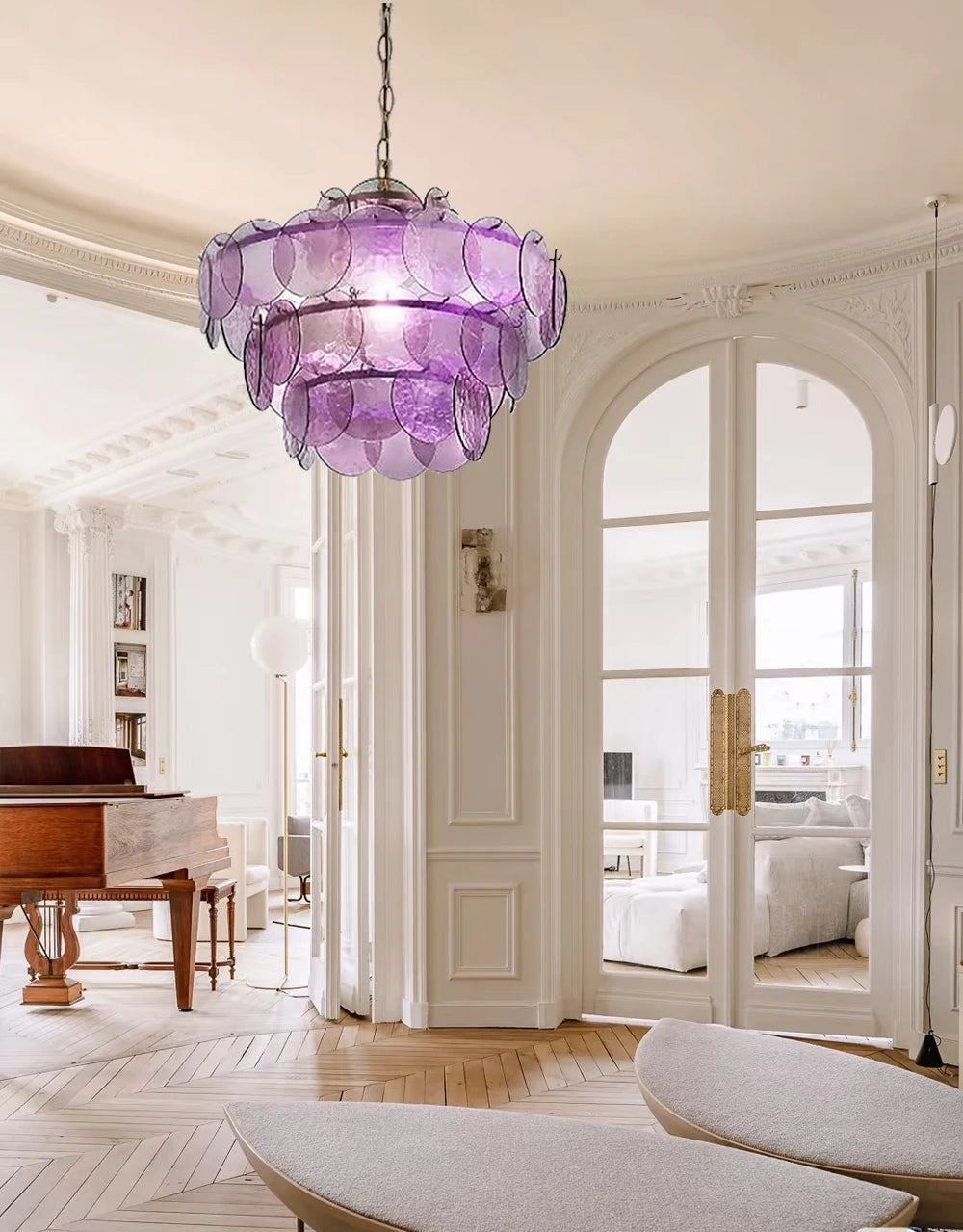 Murano-Style Green & Amber Cut-Glass Disc Chandelier