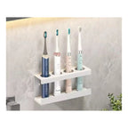 Toothbrush Holder Wall Mounted No Drill Bathroom Storage Rack with Mouthwash Cup Organizer for Electric Toothbru
