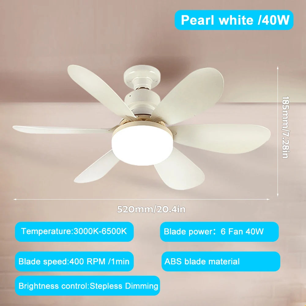 E26 Smart Remote-Control LED Ceiling Fan with Light