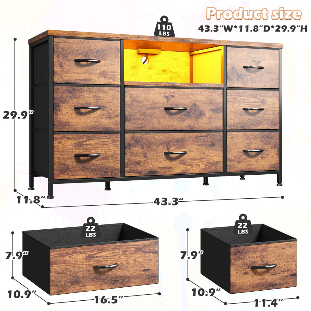 8-Drawer Media Dresser with Charging Station