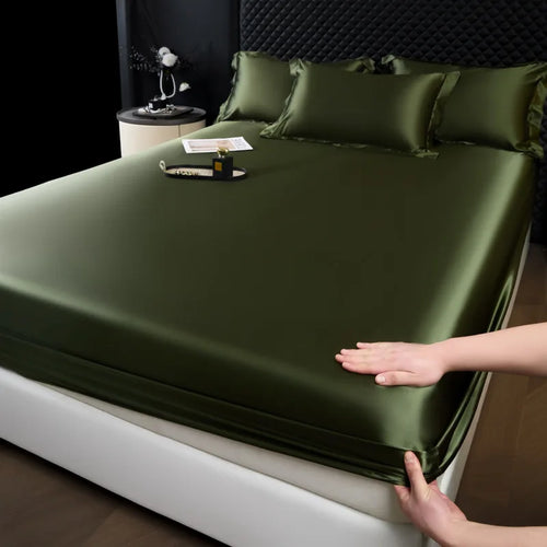 3 Pcs High End 100% Mulberry Silk Fitted Sheet Set with Pillowcase Luxury Solid Color Silk Bedsheet Soft Smooth Satin Bed Linen