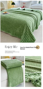 2025 New Solid Color Imitation Fur Plaid Flannel Blanket Winter Office Nap Blanket Air Conditioner Blanket