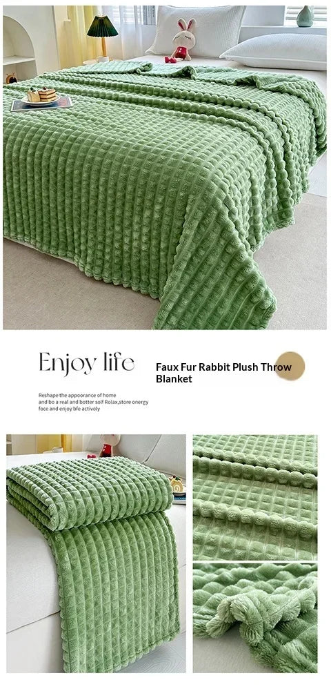 2025 New Solid Color Imitation Fur Plaid Flannel Blanket Winter Office Nap Blanket Air Conditioner Blanket
