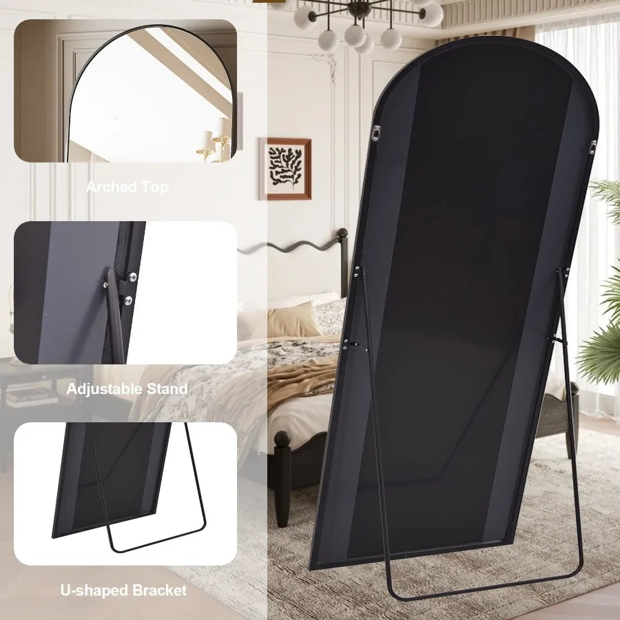 71-Inch Black Arched Floor Mirror