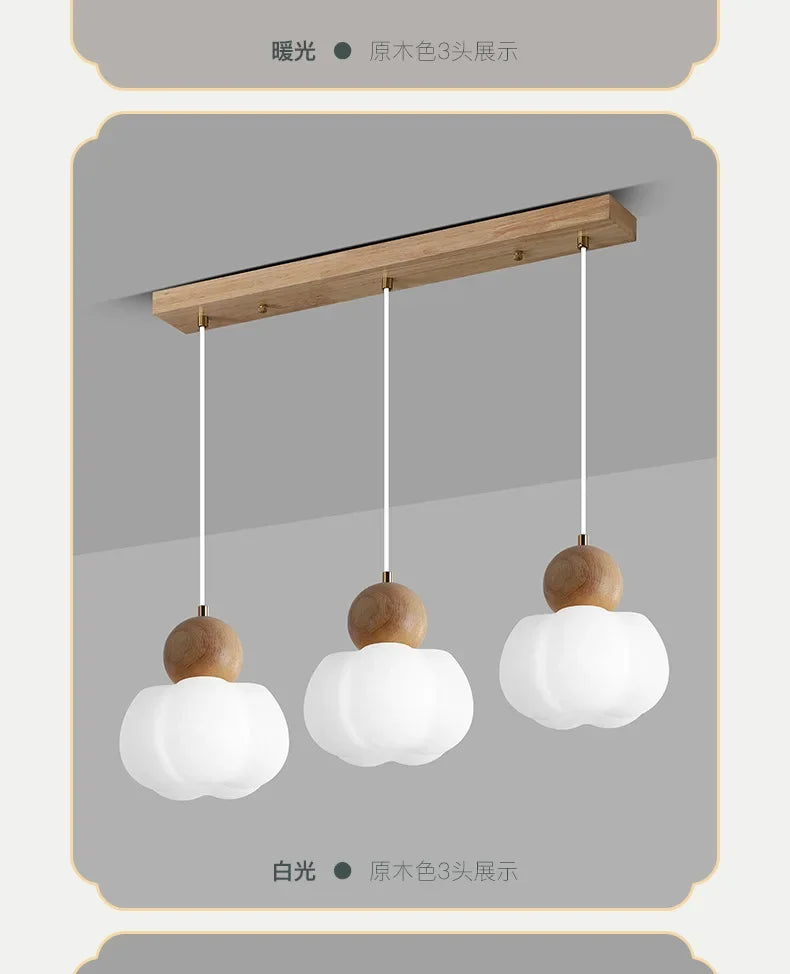 Walnut & Opal Glass Triple Pendant Light