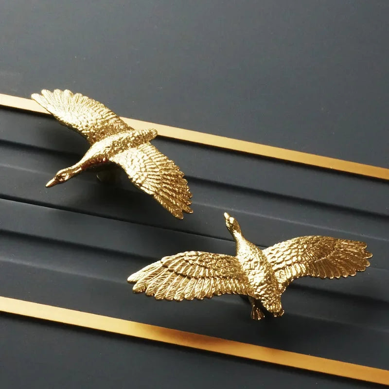 Sculptural Brass Wild Goose Cabinet Pull