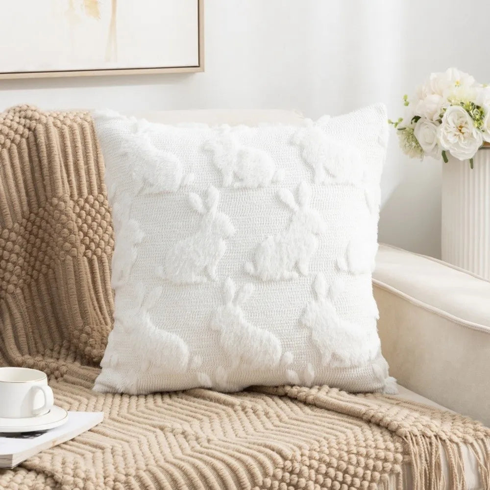 Bunny Bow & Daisy Plush Pillow Cover