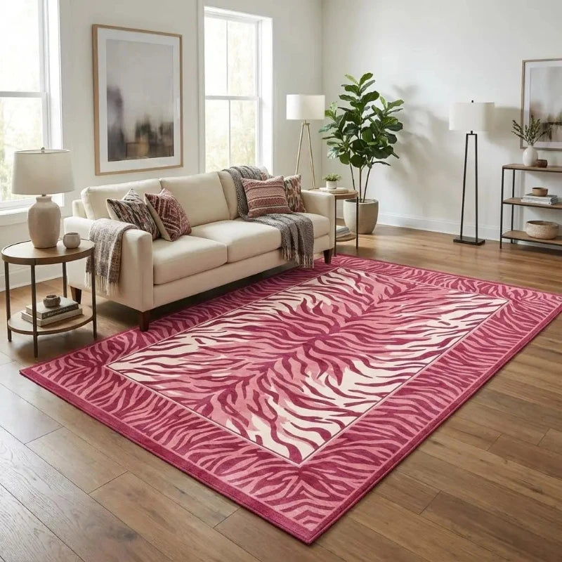 Pink Zebra Machine-Washable Area Rug