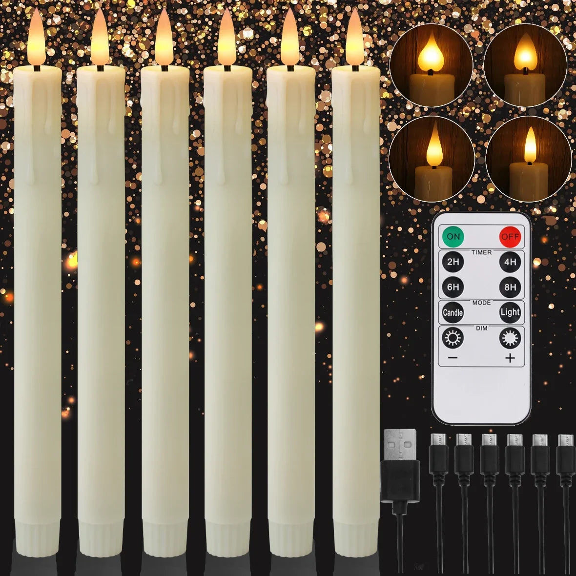 Flameless Taper Candle Set with Remote & Timer
