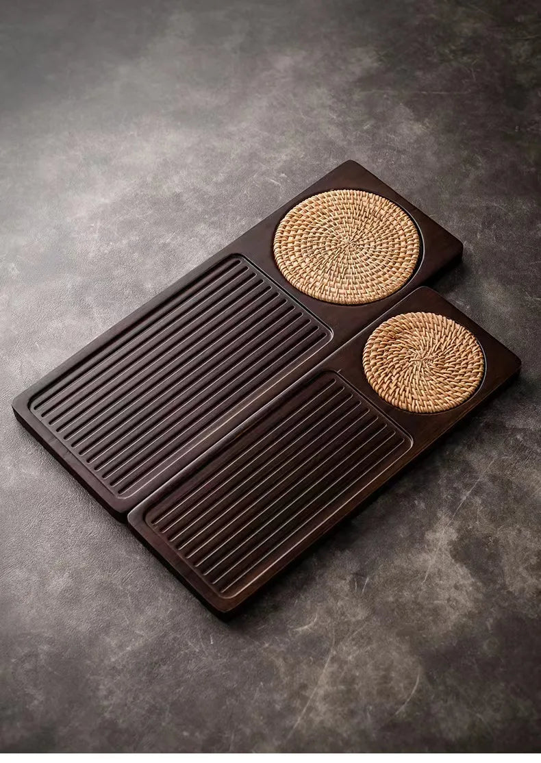 Solid Bamboo Wood Tea Tray Portable Rattan Mat Rectangle Serving Table Plate Storage Dish for Hotel Tea Plate Accessories Saucer