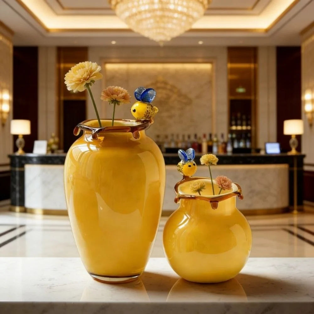 Bee Accent Glazed Glass Vase