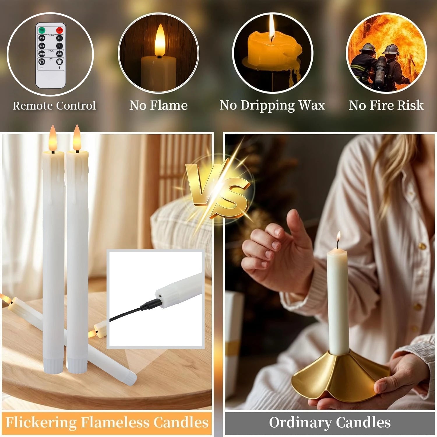 Flameless Taper Candle Set with Remote & Timer