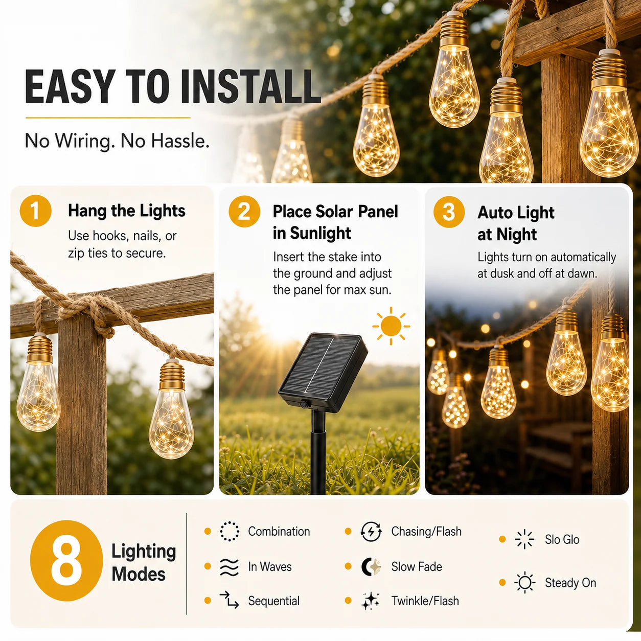 Hemp Solar Outdoor String Lights