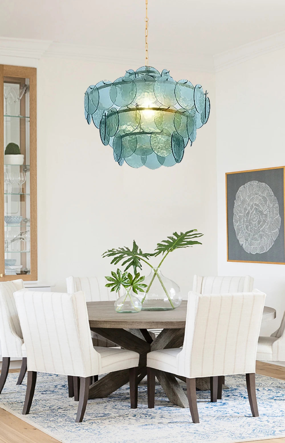Murano-Style Green & Amber Cut-Glass Disc Chandelier