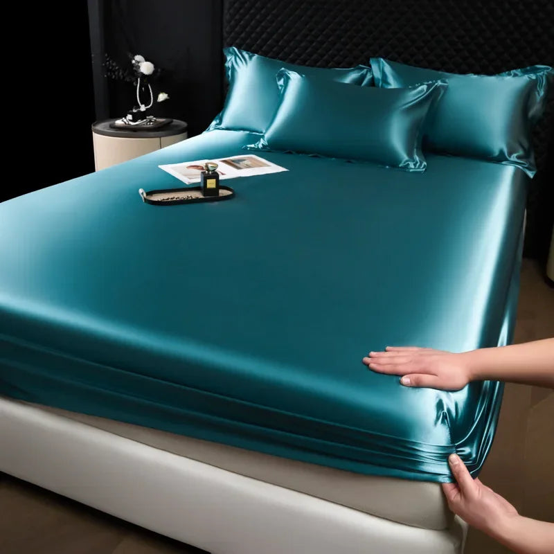 3 Pcs High End 100% Mulberry Silk Fitted Sheet Set with Pillowcase Luxury Solid Color Silk Bedsheet Soft Smooth Satin Bed Linen