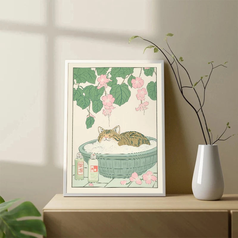 Japanese Cat Bath Canvas Print