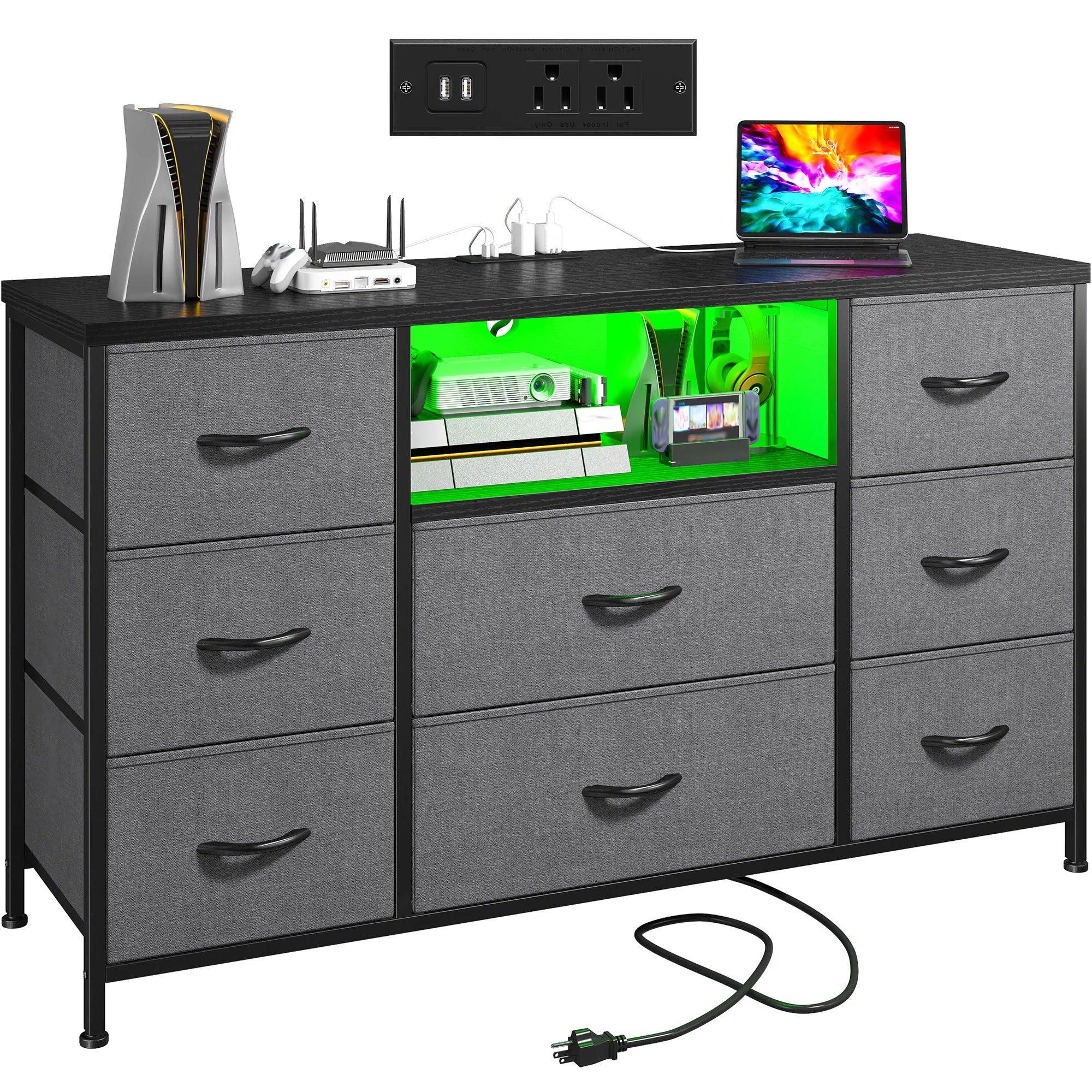 8-Drawer Media Dresser with Charging Station