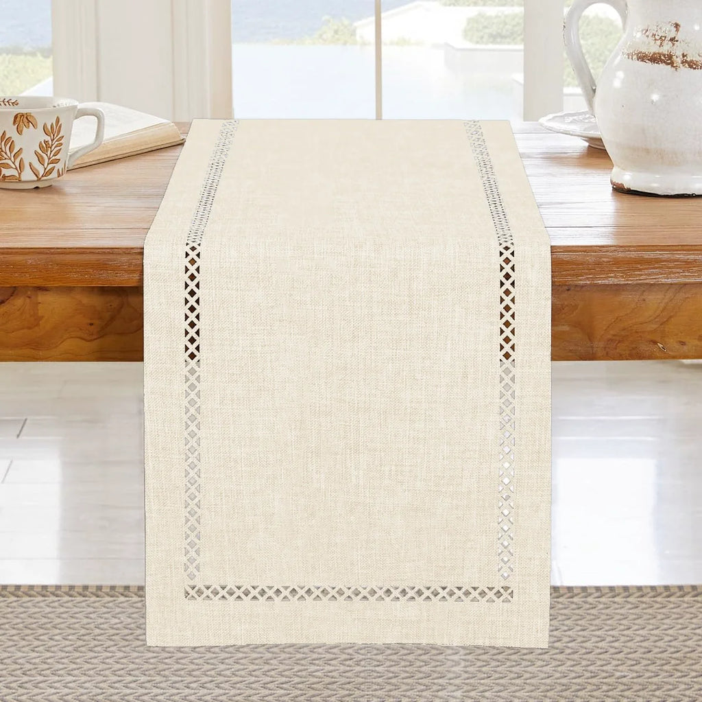 Modern Table Runner Linen Table Runner Washable Openwork Design Ideal for Holiday Party Decor,Dining Table,Restaurant, Christmas