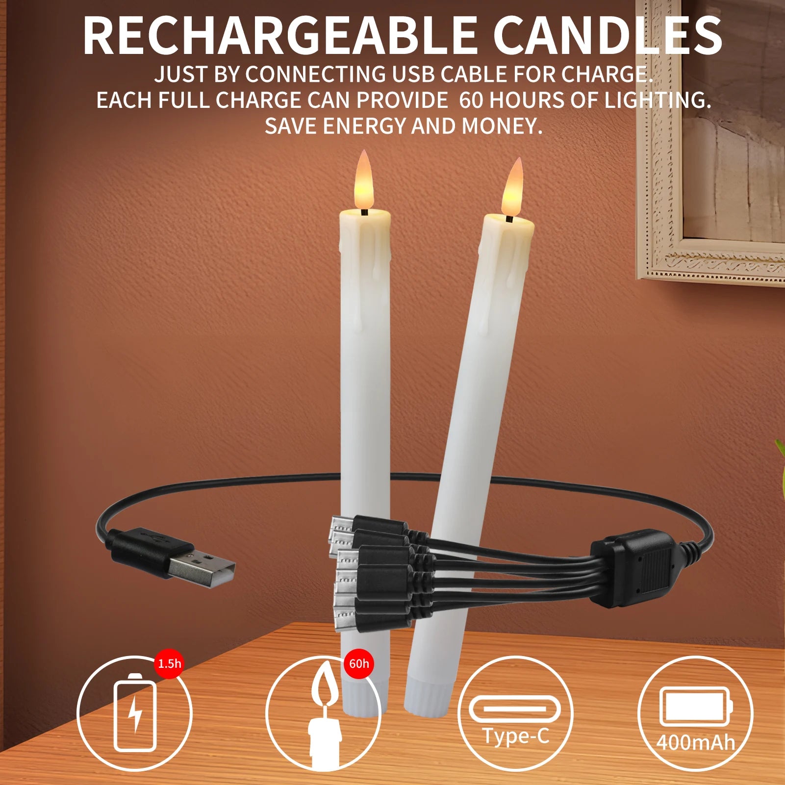 Flameless Taper Candle Set with Remote & Timer