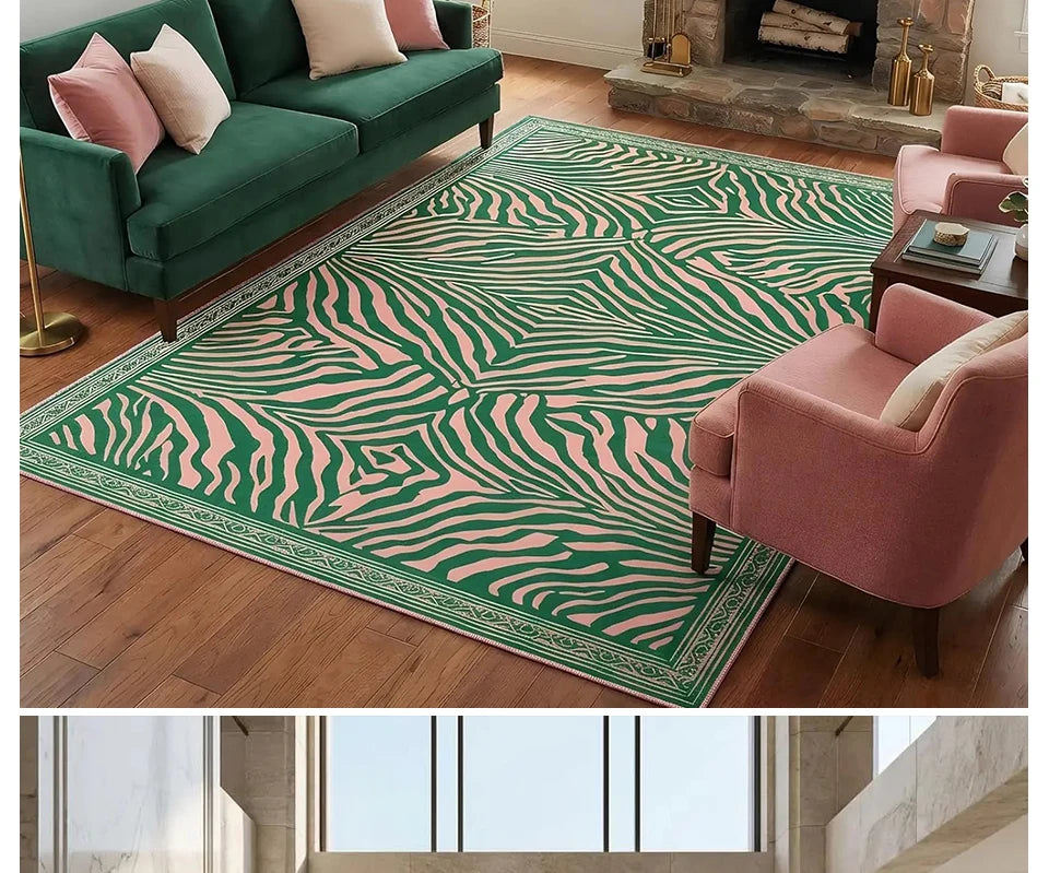 Pink Zebra Machine-Washable Area Rug