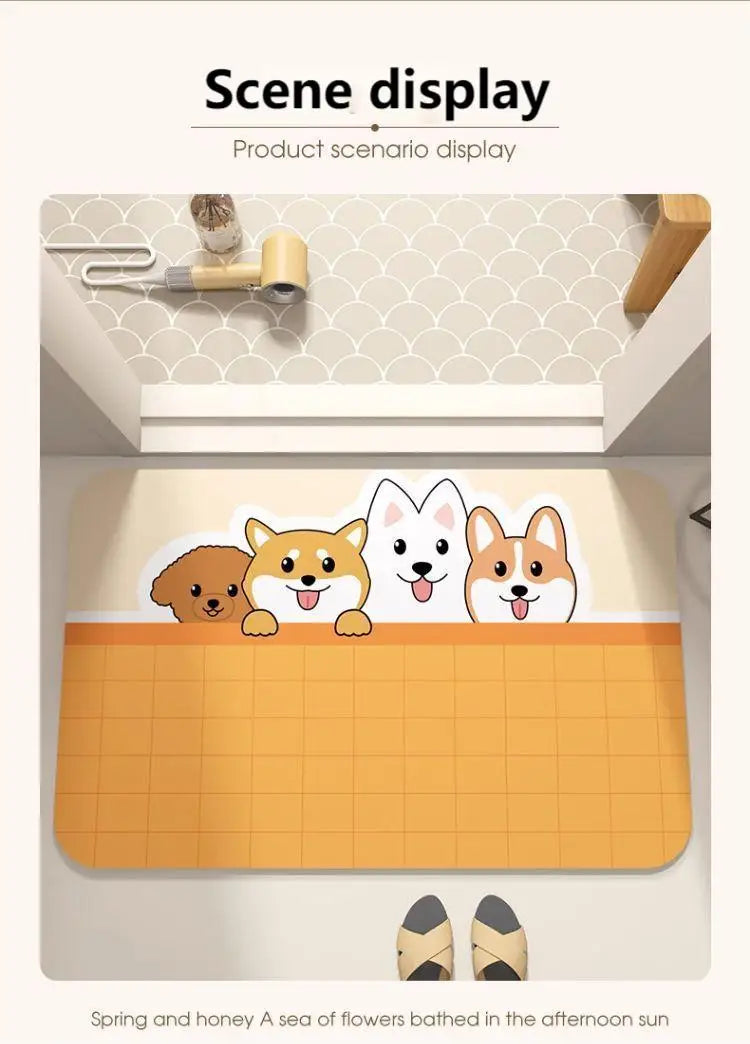 Cartoon Bathroom Soft Diatomaceous Mud Floor Mat, Bathroom Absorbent Foot Mat, Toilet Sink, Bedroom Mat, Carpet
