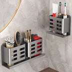 Aluminum Multifunctional Washbasin Storage Tube Toothbrush Razor Storage Rack Wall-mounted Bathroom Shelves Bathroom Supplies