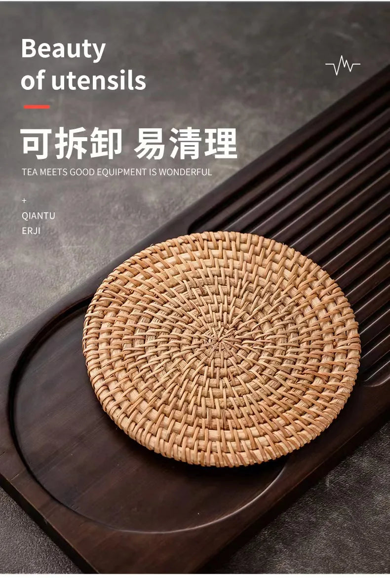 Solid Bamboo Wood Tea Tray Portable Rattan Mat Rectangle Serving Table Plate Storage Dish for Hotel Tea Plate Accessories Saucer