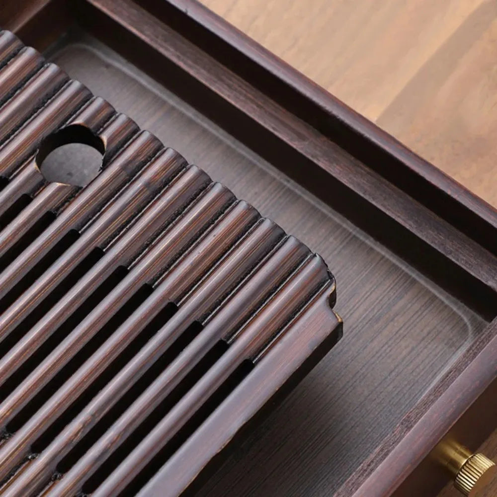 Bamboo Tea Tray Chinese Kung Fu Tea Tray Gongfu Tea Table Tool with Water Storage Drainage Household Filter for Home Office