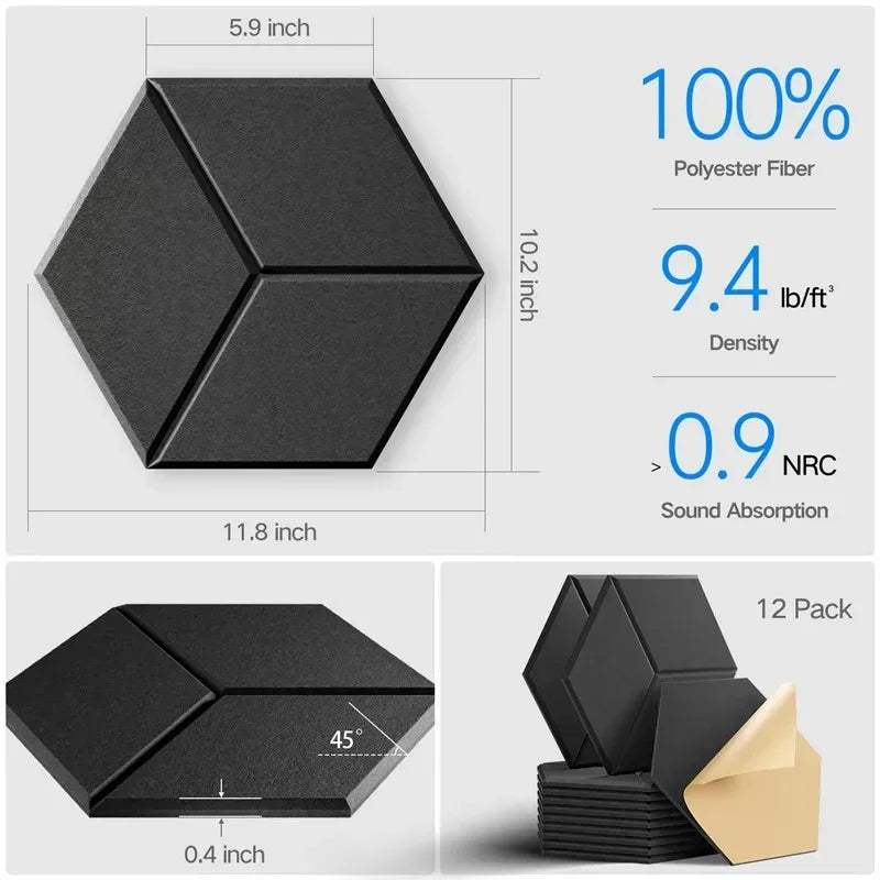 18-Pack Hexagonal Self-Adhesive Acoustic Panels