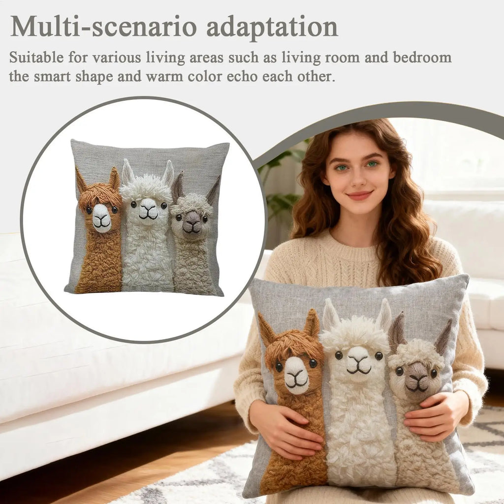 Alpaca Farmhouse Throw Pillow Cover