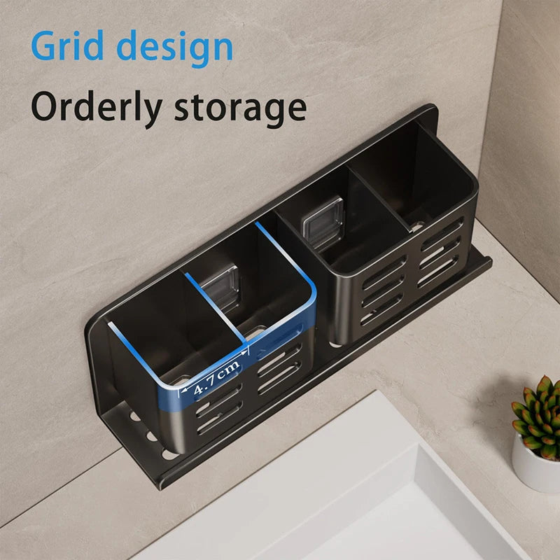 Aluminum Multifunctional Washbasin Storage Tube Toothbrush Razor Storage Rack Wall-mounted Bathroom Shelves Bathroom Supplies