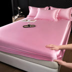 3 Pcs High End 100% Mulberry Silk Fitted Sheet Set with Pillowcase Luxury Solid Color Silk Bedsheet Soft Smooth Satin Bed Linen