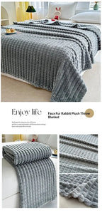 2025 New Solid Color Imitation Fur Plaid Flannel Blanket Winter Office Nap Blanket Air Conditioner Blanket