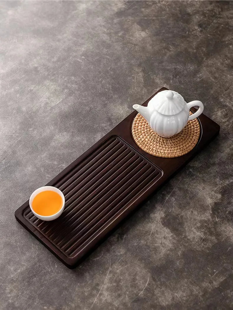 Solid Bamboo Wood Tea Tray Portable Rattan Mat Rectangle Serving Table Plate Storage Dish for Hotel Tea Plate Accessories Saucer