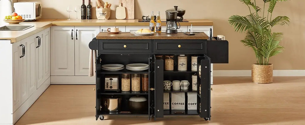 60-Inch Drop-Leaf Rolling Kitchen Island