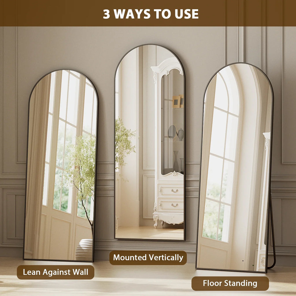 Multi-Size Black Arched Floor Mirror