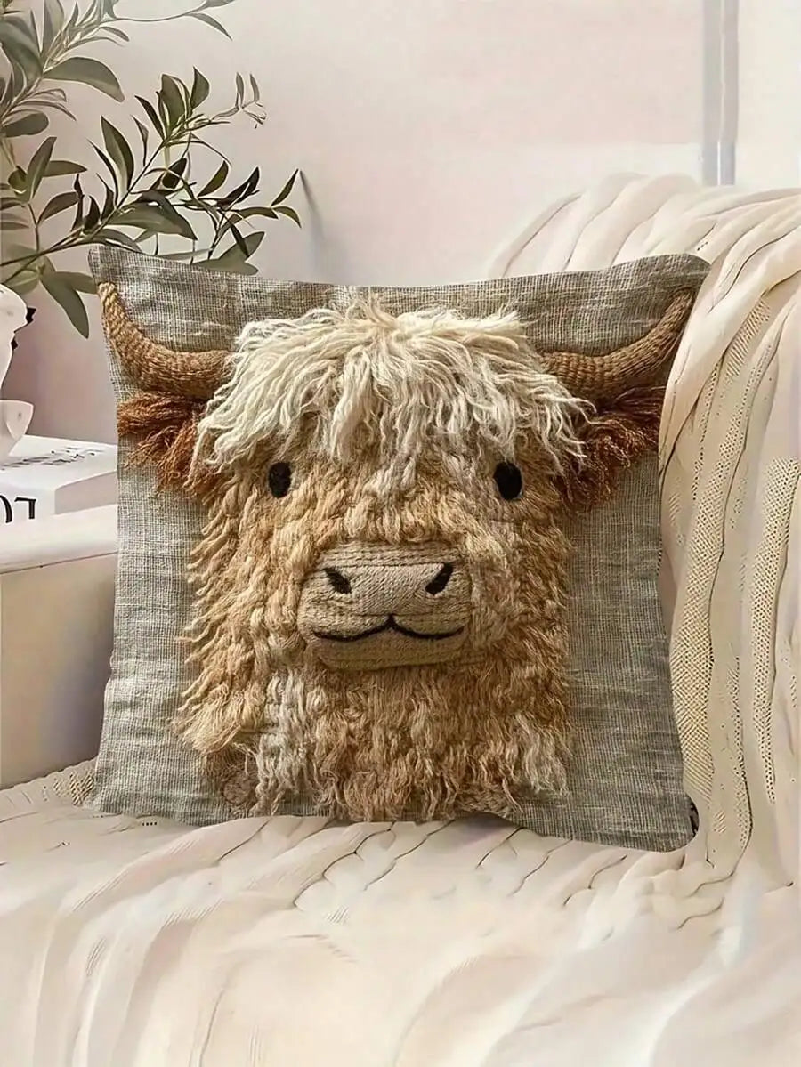 Highland Cow Throw Pillow Cover