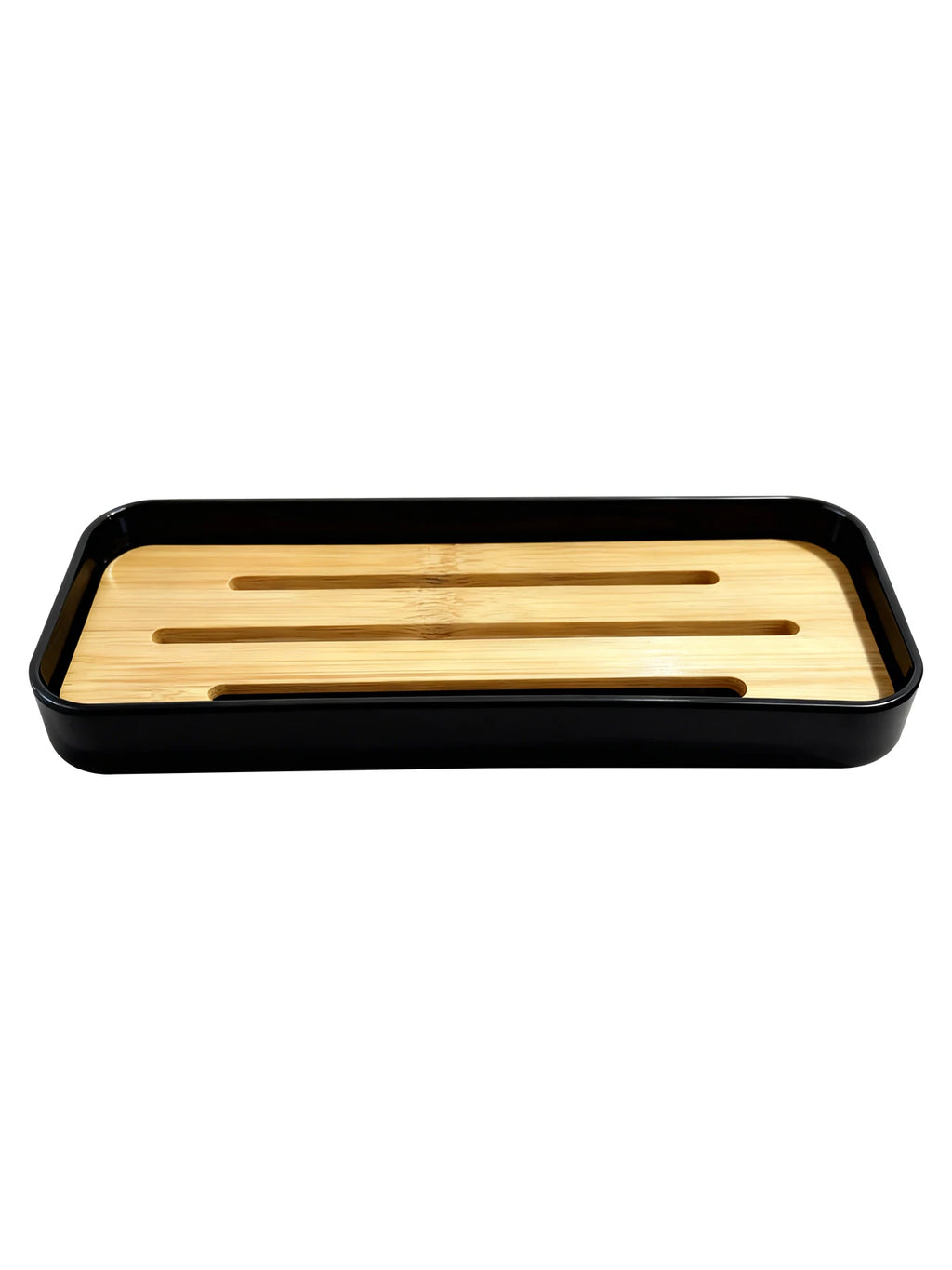 Bamboo Soap Dish Bottles Holder Tray Removable Countertop Drain